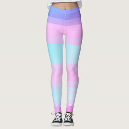 Grönt för ljusfärgsblått Rosa Pastel Rand Leggings