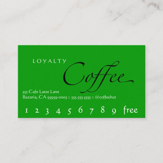 Grönt för lojalitetkaffePunchcard Lojalitetskort (Framsida)