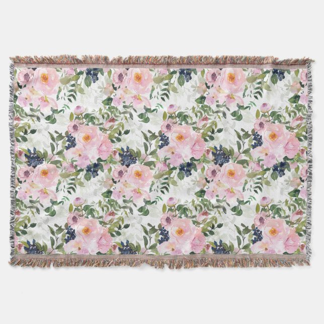 Grönt för Löv av Blommigt för  Rosa, blått vattenf Filt (Framsidan)