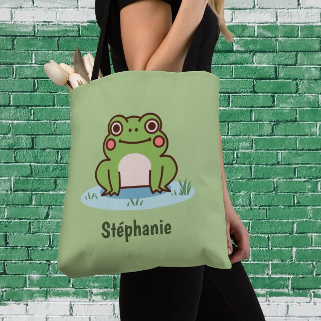Grönt för matgroda tygkasse (Cute Frog Tote Bag)