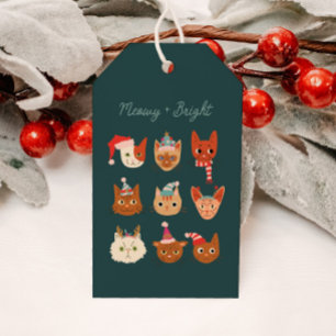 Grönt för Meowy och Bright Cute Jul Cats Presentetikett