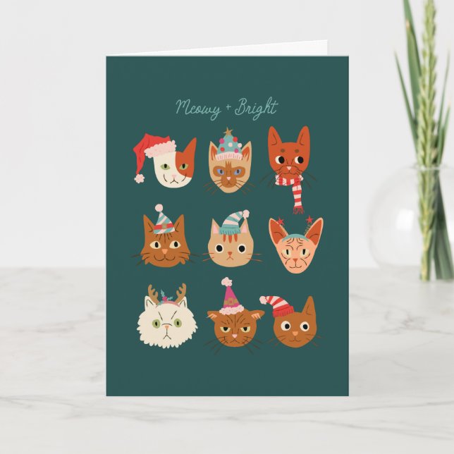 Grönt för Meowy och Bright jul Cats Helgkort (Framsida)