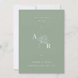 Grönt för minimalistisk Blommigt, Monogram Elegant Spara Datumet