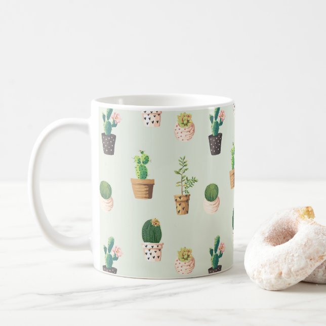 Grönt för Mint för vattenfärgkaktusmönster Kaffemugg (Med munk)