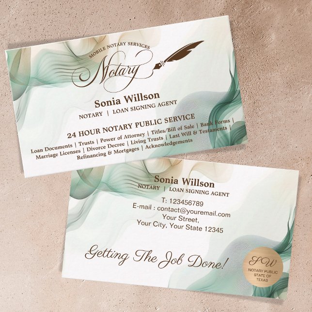 Grönt för Mobile Notary & Loan Signing Agent Sage Visitkort (Skapare uppladdad)