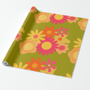 grönt för mod vintage rosa av blommigt, omslagning presentpapper
