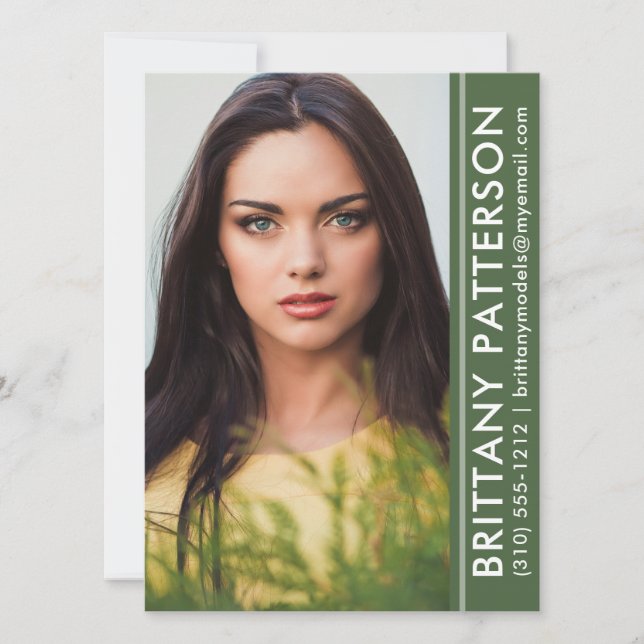 Grönt för modellagraftkort för Photo Pro Comp Card Inbjudningar (Framsida)