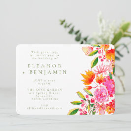 Grönt för modern Rosa-Orange Vattenfärgen Blommigt Inbjudningar