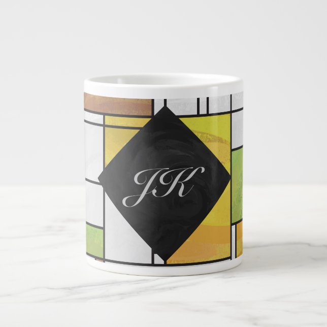 Grönt för Mondrian Brown Gult Skriv ut Jumbo Mugg (Framsidan)