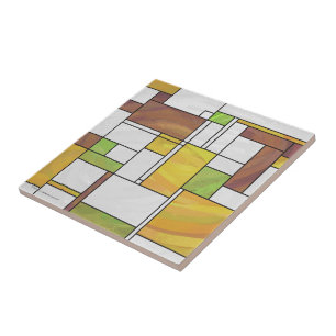 Grönt för Mondrian Brown Gult Skriv ut Kakelplatta