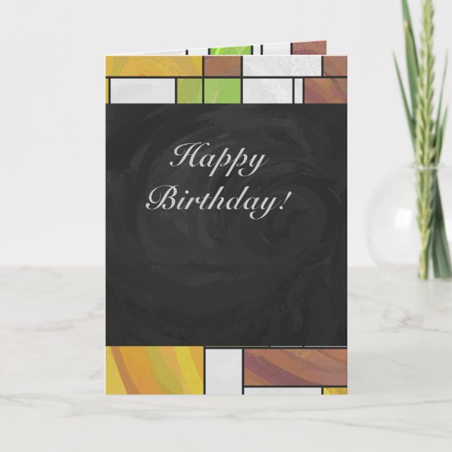 Grönt för Mondrian Brown Gult Skriv ut Kort (Framsida)