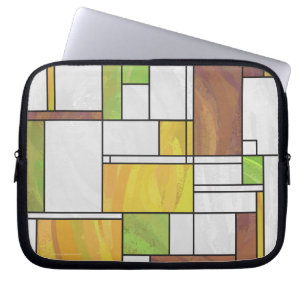 Grönt för Mondrian Brown Gult Skriv ut Laptop Fodral