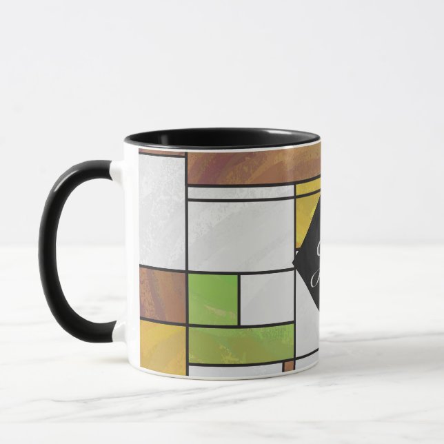 Grönt för Mondrian Brown Gult Skriv ut Mugg (Vänster)