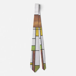 Grönt för Mondrian Brown Gult Skriv ut Slips