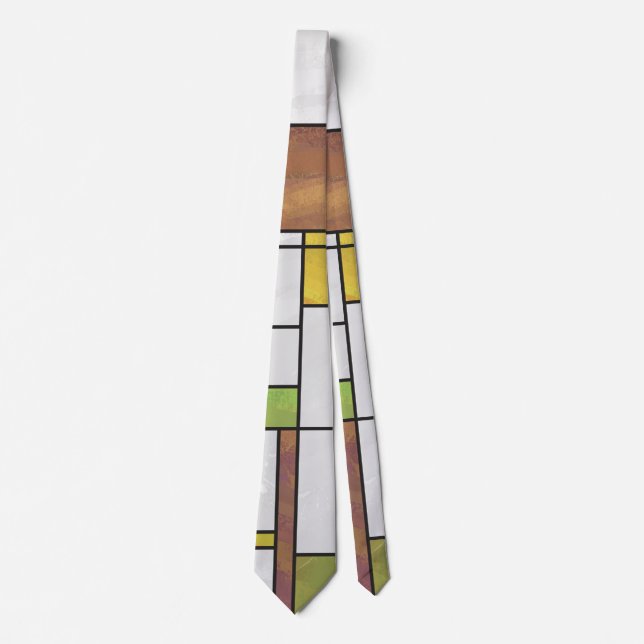 Grönt för Mondrian Brown Gult Skriv ut Slips (Framsida)