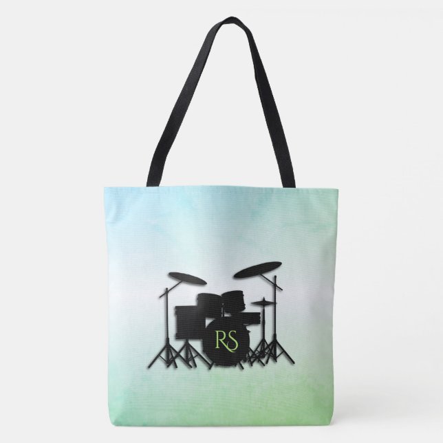 Grönt för monogram trumuppsättning tygkasse (Framsida)