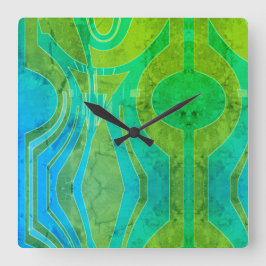Grönt för mönstrad effekt Olive Blue Curvy Motif Fyrkantig Klocka