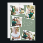 Grönt för multifotomodern elegant-skriptförsäljnin julkort<br><div class="desc">Modern,  minimal snyggt med flera fotofamiljers elegant för heminredning,  skript för textfred,  glädje och kärlek Helgdag julkort,  ideårsdag. Modern på grönt färg för trendbyte kan ändras.</div>