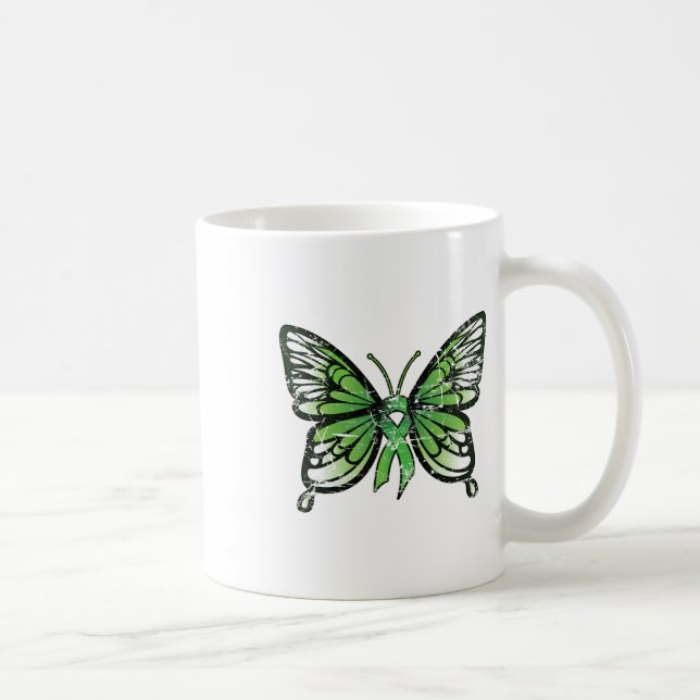 Grönt för ökad medvetenhet om hälsa Ribbon Butterf Kaffemugg (Höger)