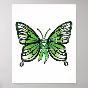 Grönt för ökad medvetenhet om hälsa Ribbon Butterf Poster