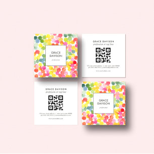 Grönt för Orange av Rosa i Bubble Tea Rainbow QR Fyrkantigt Visitkort