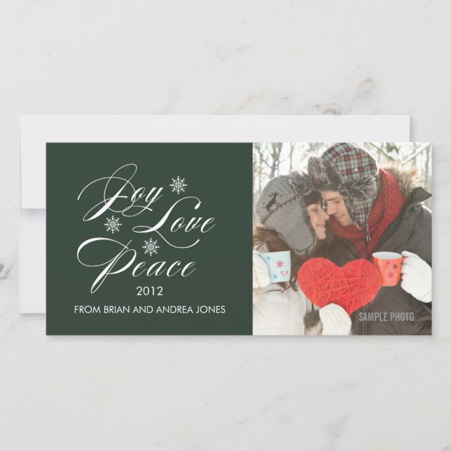 GRÖNT FÖR PEACE KÄRLEK JOY HELGDAG PHOTO-KORT JULKORT (Framsida)