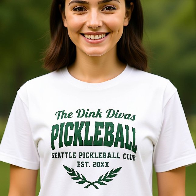 Grönt för Pickleball Player Klubb Team Anpassnings T Shirt (pickleball personalized shirt emblem club team player vintage custom text name green laurel retro)