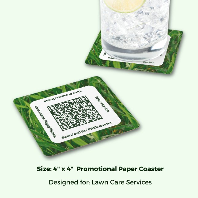 Grönt för PR-Gräsmatta Underlägg Papper Kvadrat (Promotional Lawn Care Service Green Square Paper Coaster; Size: 4 x 4 Inch)