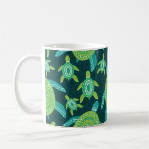 Grönt för prydnadssköldpaddor: vintage mönster. kaffemugg