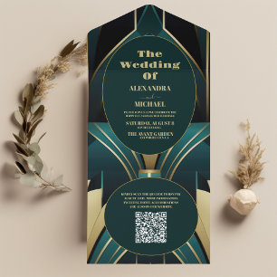 Grönt för QR-Elegant och Guld Art Deco Bröllop