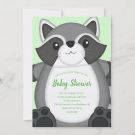 Grönt för Raccoon Baby Shower Inbjudningar