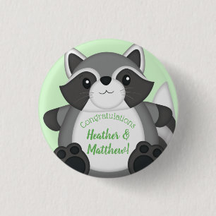 Grönt för Raccoon Baby Shower Knapp