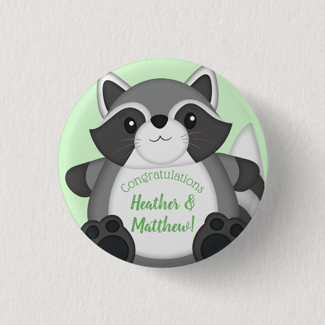 Grönt för Raccoon Baby Shower Knapp (Framsida)