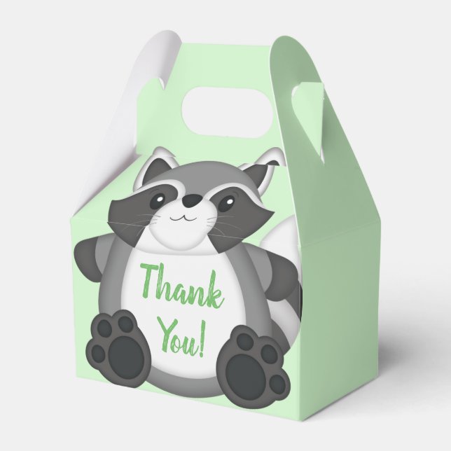 Grönt för Raccoon Baby Shower Presentaskar (Framsidan Sidan)