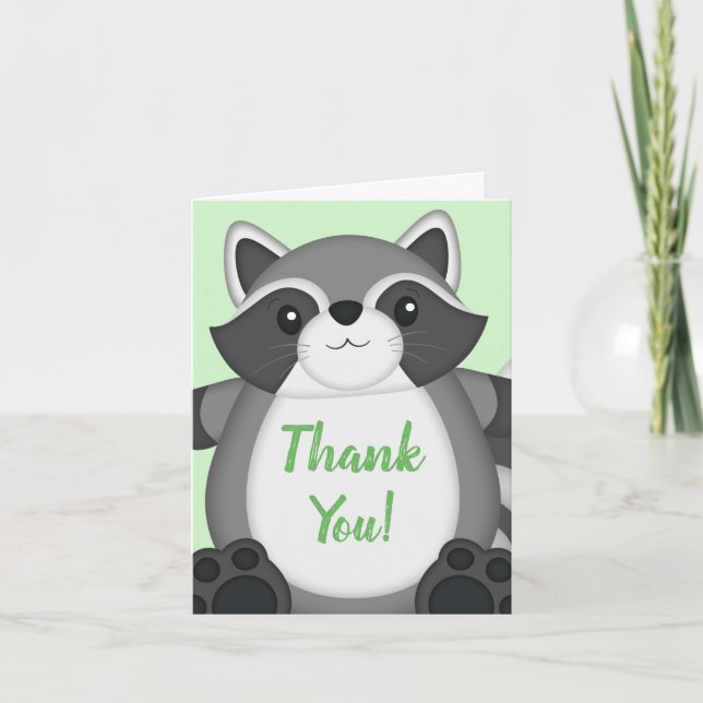 Grönt för Raccoon Baby Shower Tack Kort (Framsida)