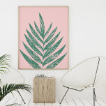 Grönt för Rosa av botaniska naturtyper vid tropisk Poster<br><div class="desc">En modern,  minimalistisk rosa och grönt botanisk karaktär illustrerar en söt handflatan-frond.</div>