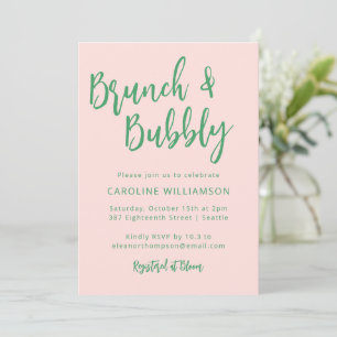 Grönt för Rosa i Modern Script Brunch Bubly Shower Inbjudningar