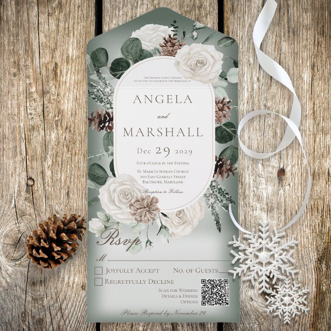 Grönt för Rustic Winter White Blommigt QR-kod (Skapare uppladdad)