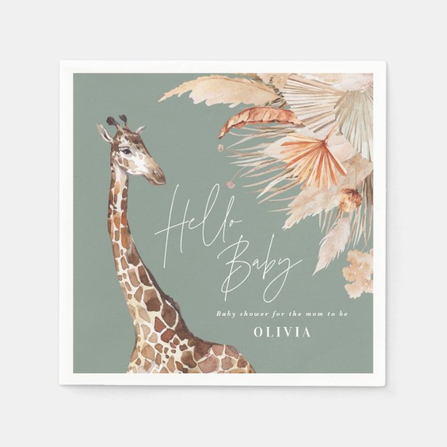 Grönt för sage av kampasgräs giraffe safari pappersservett (Framsidan)