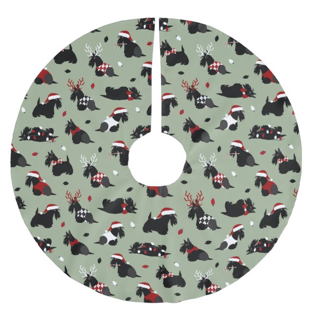 Grönt för Scottish Terrier Julgransmatta Borstad Polyester (Framsidan)