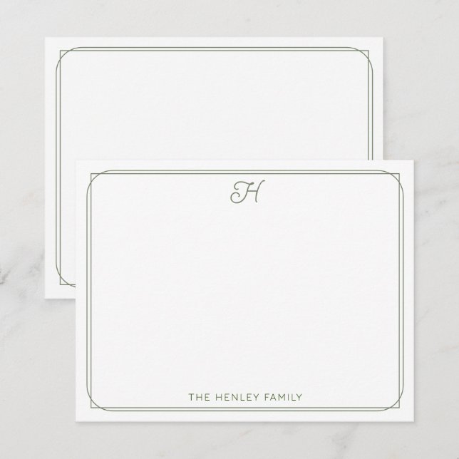 Grönt för Söt Family Stationery i skriptmonogram Anteckningskort (Fram/baksida)