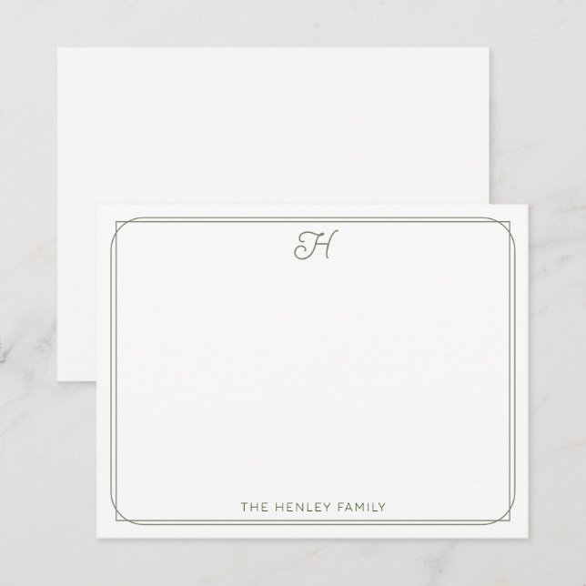 Grönt för Söt Family Stationery i skriptmonogram Anteckningskort (Fram/baksida)