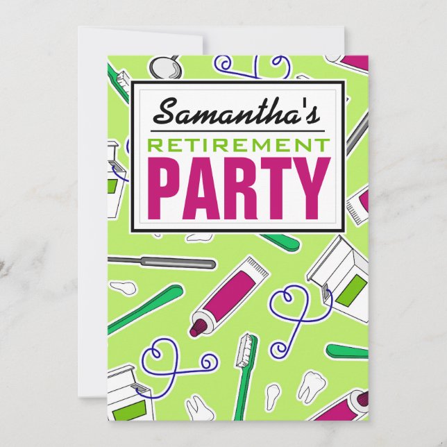 Grönt för tandhygienist-/tandläkarepensionparty inbjudningar (Framsida)