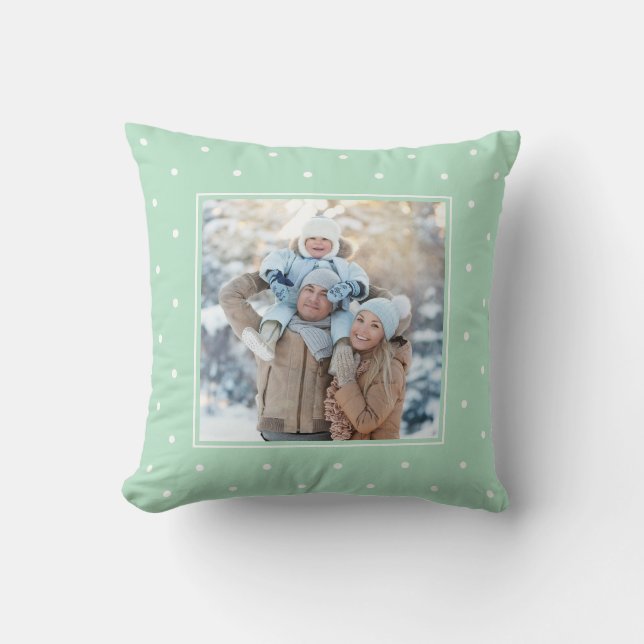 Grönt för trendig Mint och Polka dots med fotot Kudde (Framsida)