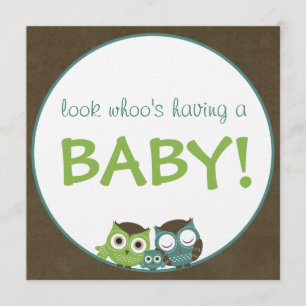 Grönt för ugglababy shower  /blått/brun pojke inbjudningar