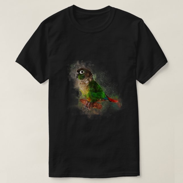 Grönt för vattenfärg Cheek Conure Parrot T Shirt (Design framsida)