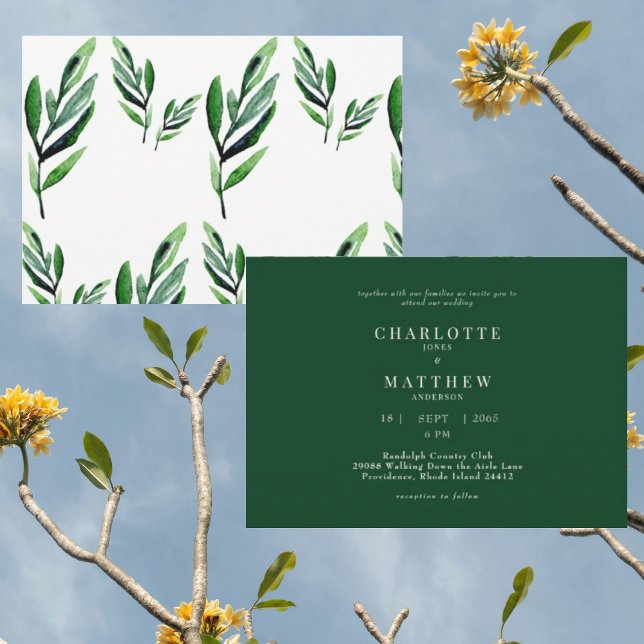 Grönt för vattenfärg i contemporary Ingen överordn Inbjudningar (Skapare uppladdad)