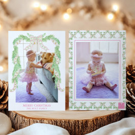 Grönt  för vattenfärg Juldag Rosa Bow Garland Phot Julkort
