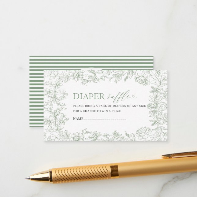 Grönt för vattenfärgelegant blommigt  chinoiserie  tilläggskort (Fram/Back In Situ)