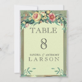 Grönt för vattenfärgen Blommigt Bröllop Bordsnumme Inbjudningar